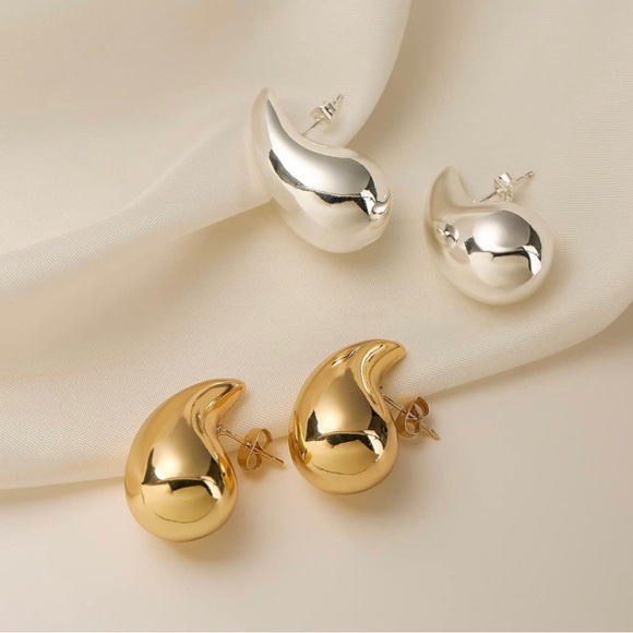 Silver Water Drop Tear Drop Earrings - Picture 3 of 6